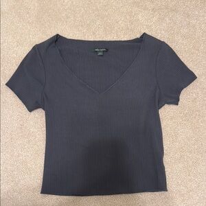 Dark Gray V-Neck Ribbed Top